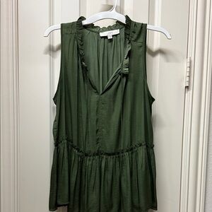 LOFT Women's Olive Ruffle Trim Blouse